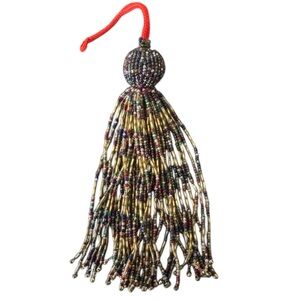 Colorful Glass Bead Tassel with Red Ribbon